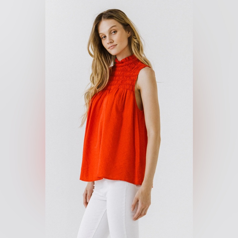 Endless Rose Smocked Yoke Red Halter Tank Top